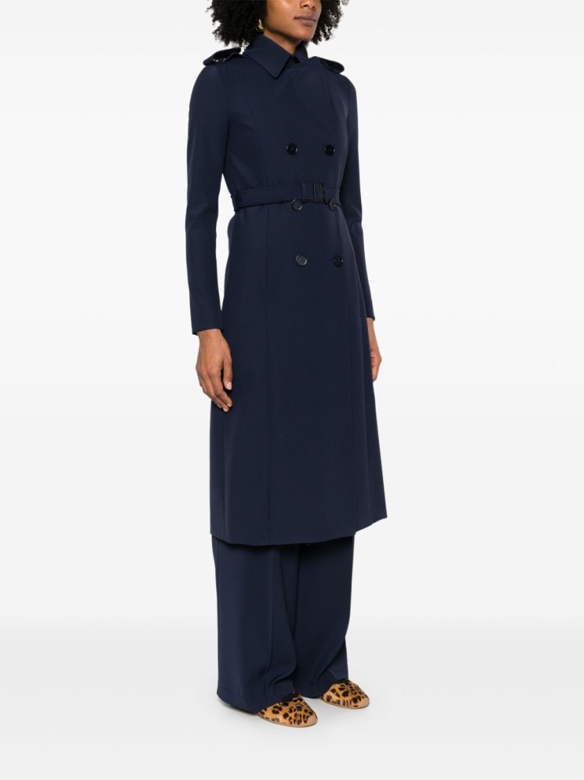Shop Patrizia Pepe Navy Blue Double-breasted Trench Coat