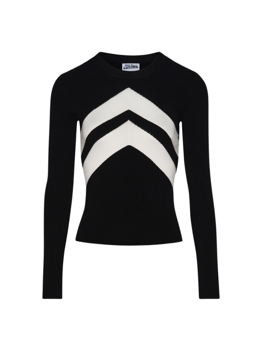 Jean Paul Gaultier Top With Transparent Chevron Black In Black