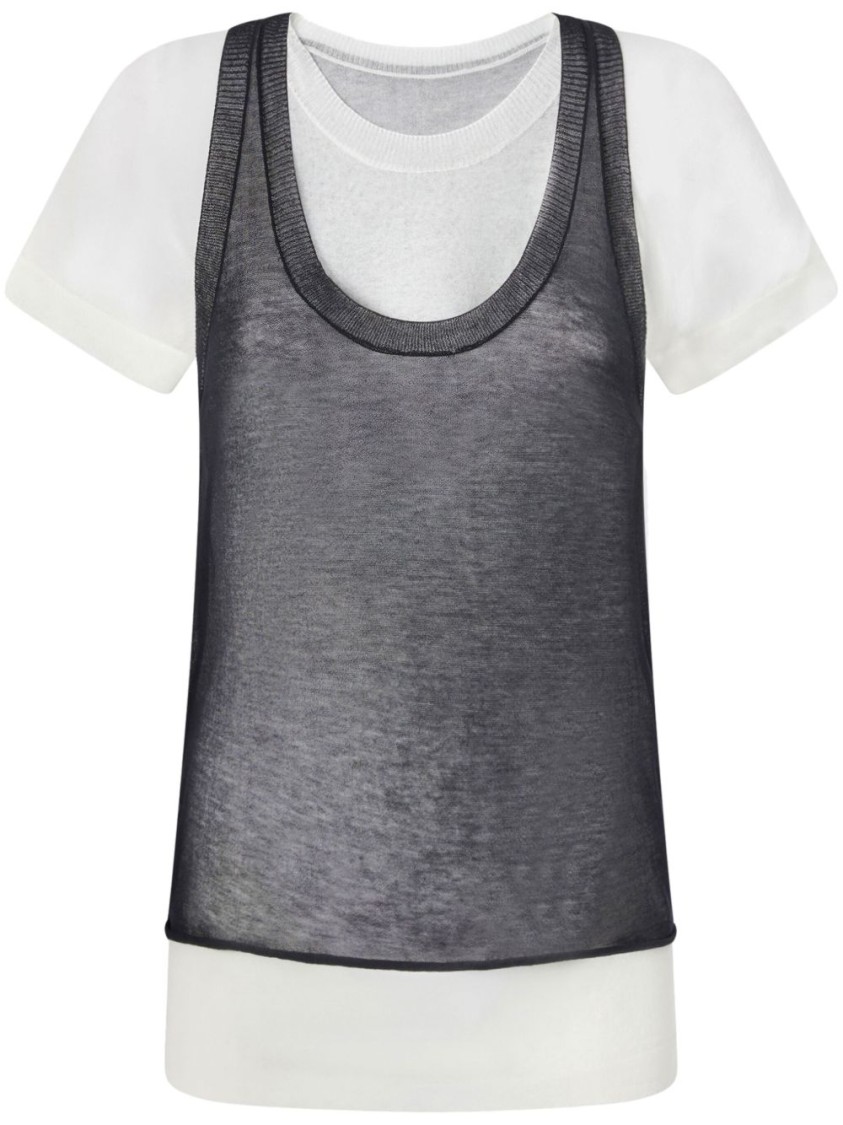 Shop Pinko Layered Black And White T-shirt With Sheer Overlay