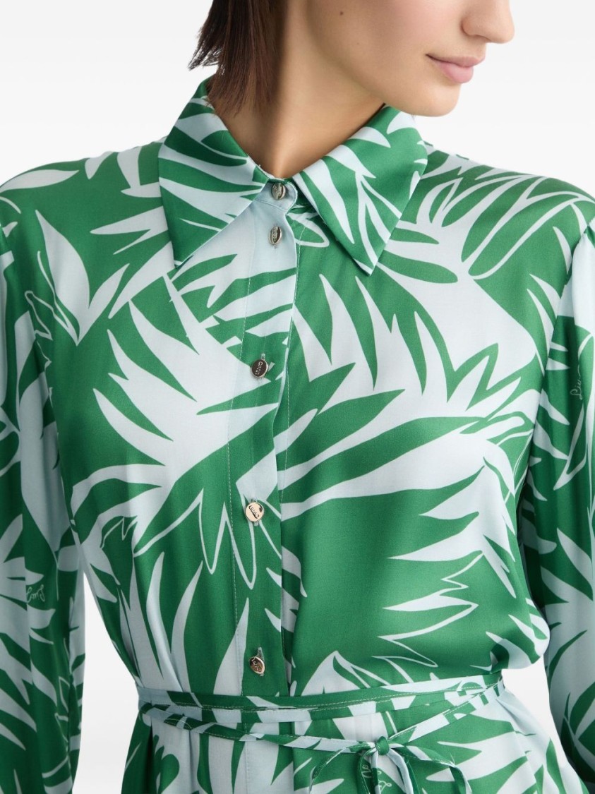 Liu •jo Mini Dress With Green And White Leaves Printed