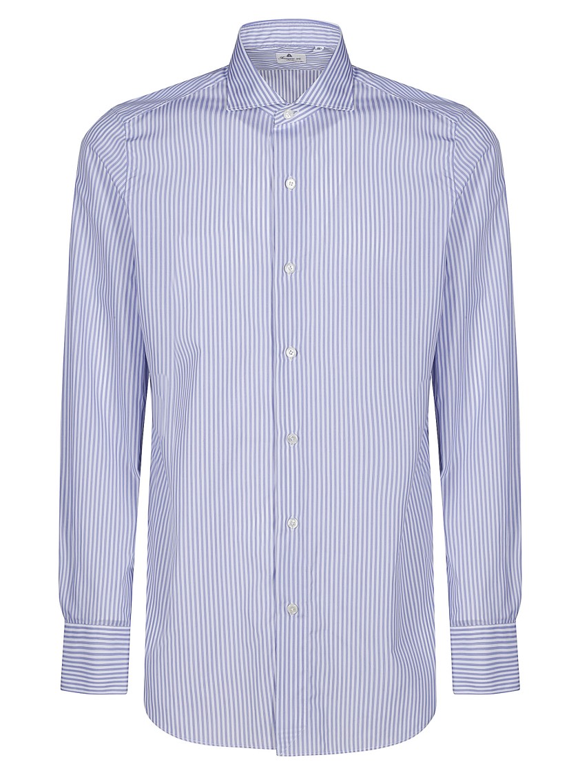 Finamore 1925 Finamore Tailored White Cotton Shirt With Classic Button-down Collar In Blue
