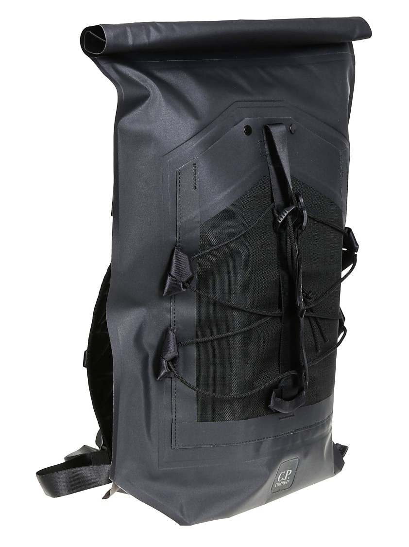 C.P. COMPANY C.P. COMPANY MODERN BLACK ROLL-TOP BACKPACK WITH MESH PANEL