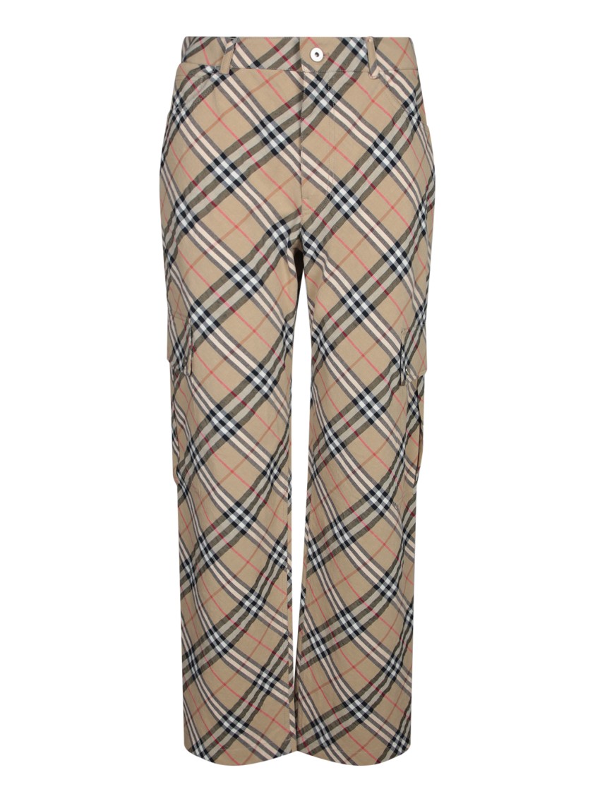 Burberry Beige Cargo Pants With Vintage Check Motif In Linen And Cotton Blend Man In Brown