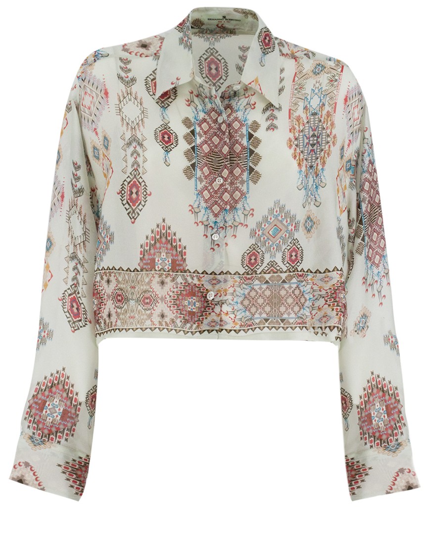 ERMANNO SCERVINO ERMANNO SCERVINO SILK SHIRT WITH GEOMETRIC AND FLORAL PRINT