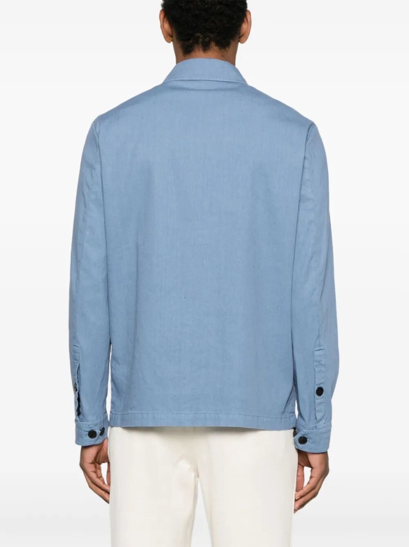 Drumohr Classic Linen Overshirt With Button-up Front In Blue