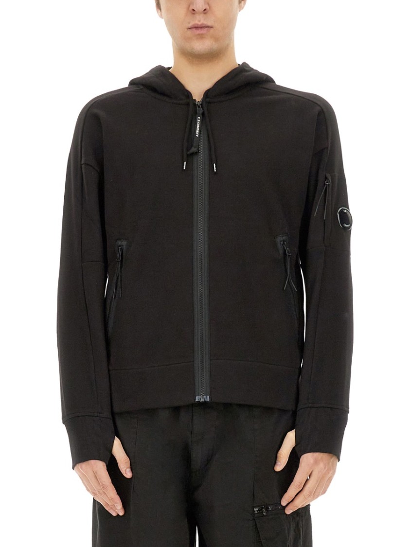 C.p. Company C.p.company Diagonal Raised Fleece Full Zip Hooded Sweatshirt In Black
