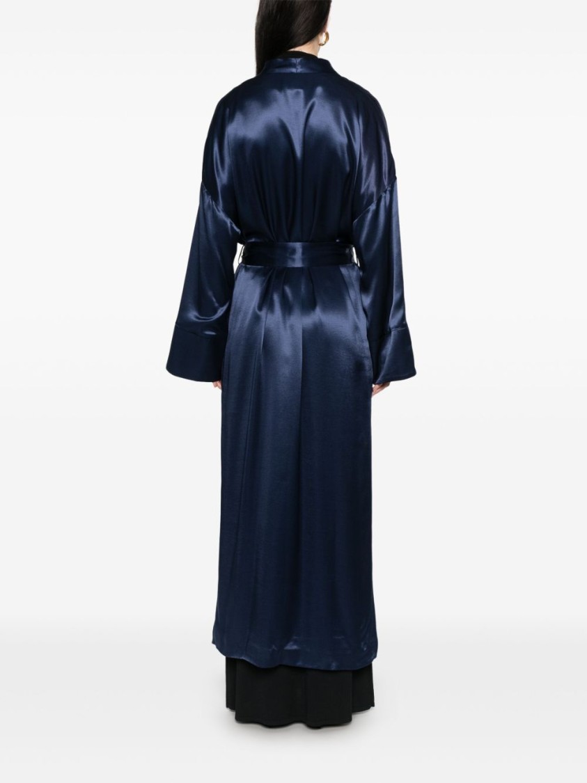 The Nina Studio Belted Satin Dressing Gown With Long Sleeves In Blue