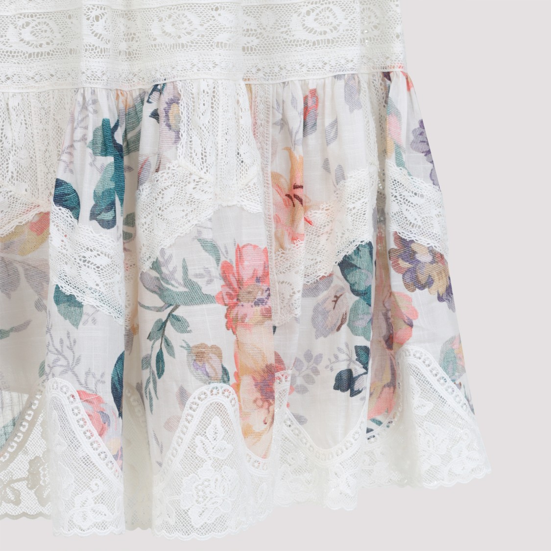 Shop Zimmermann Flared Mini Dress With Delicate Lace In White