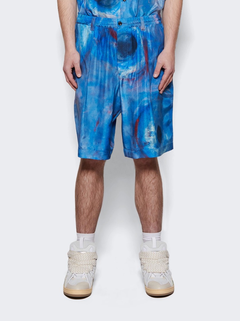 Marni Vibrant Abstract Silk Shorts With Elastic Waistband