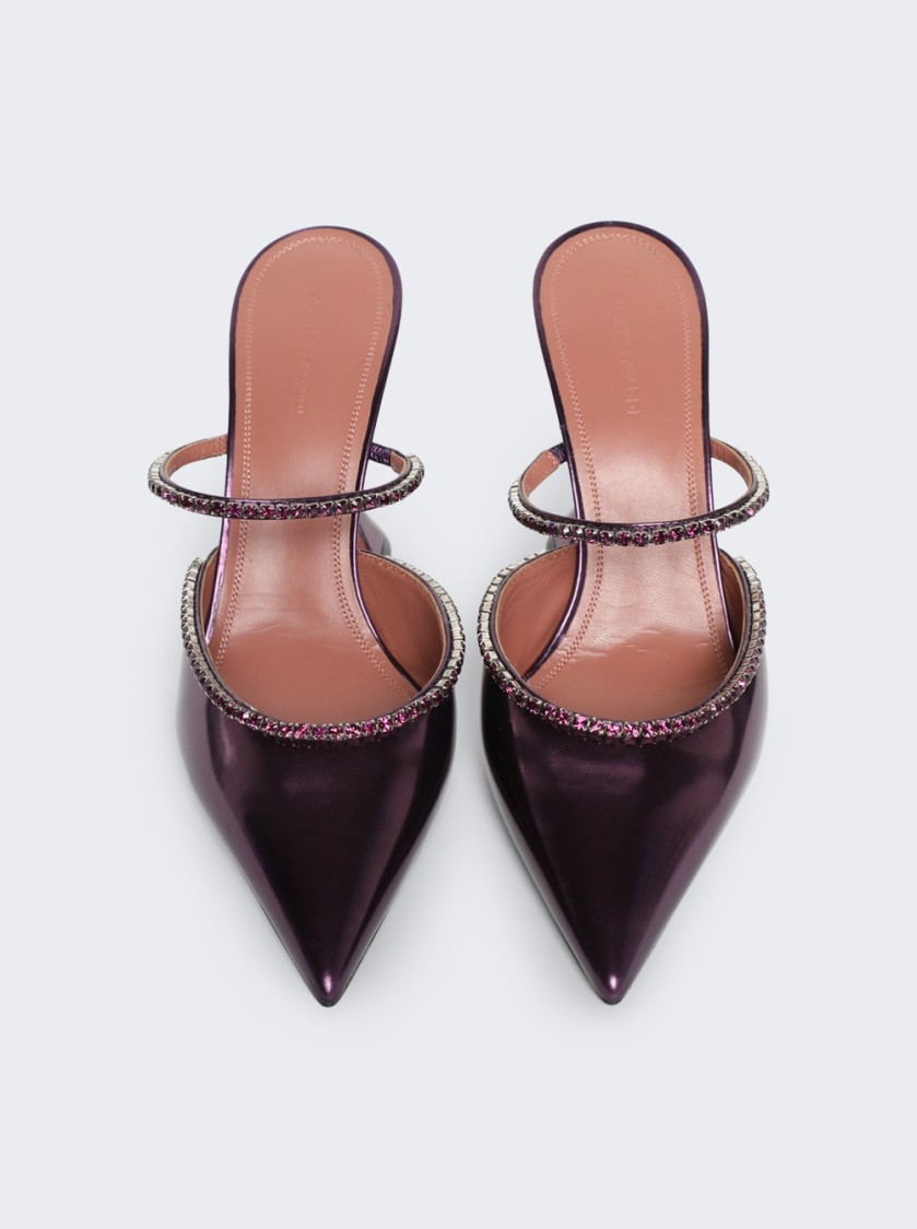 Shop Amina Muaddi Gilda Mirror Mules Amethyst In Purple