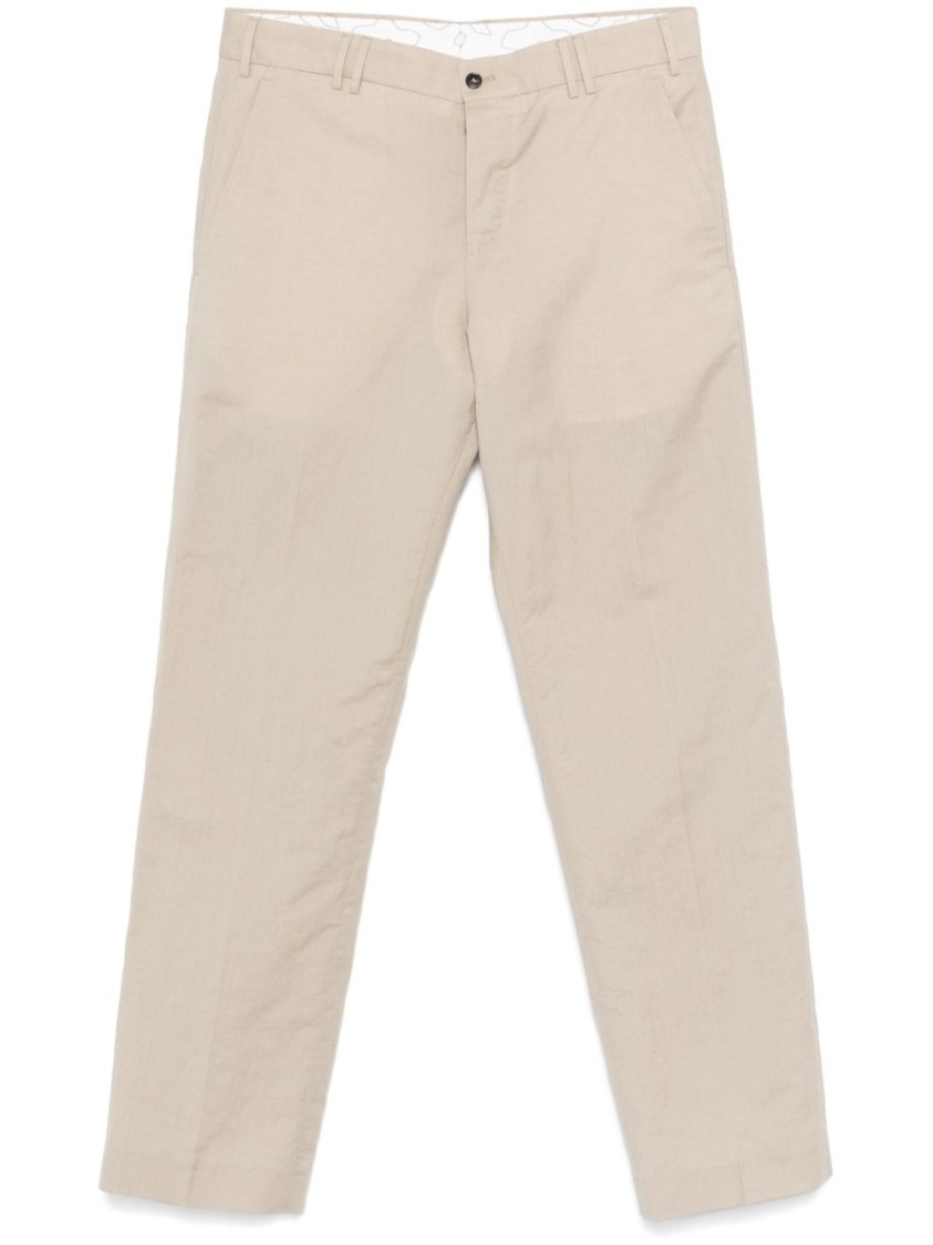 Pt Torino Beige Tailored Trousers In Wool-linen Blend