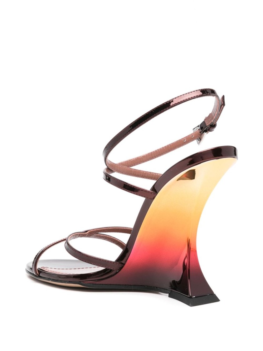 Paris Texas Chic Wedge Sandals In Bordeaux Vitello Leather
