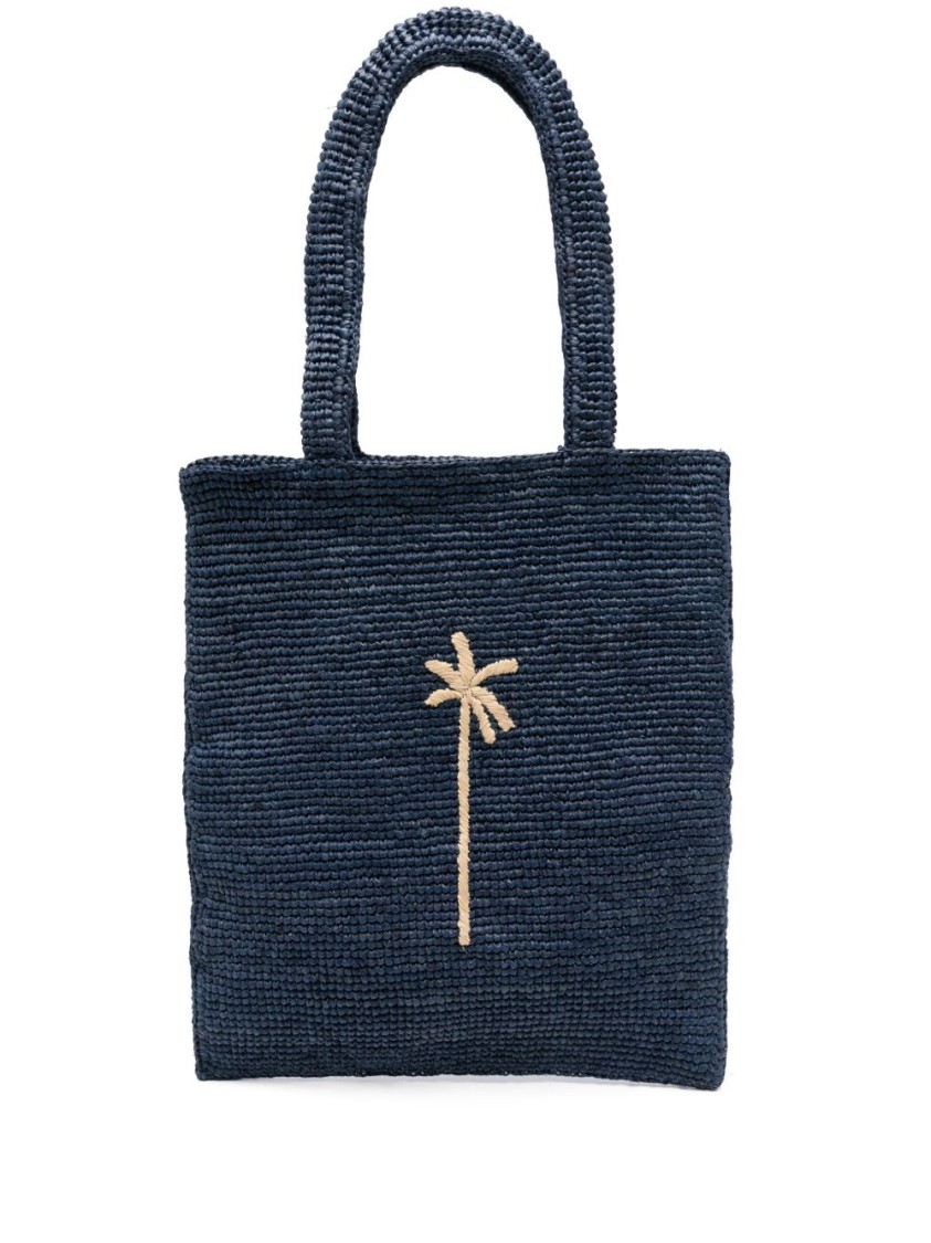 Manebi Textured Raffia Handbag With Palm Tree Embroidery