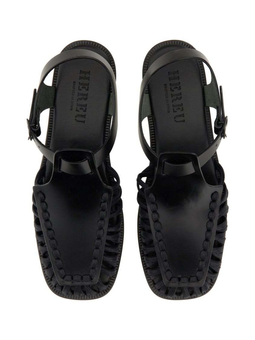 Hereu Smooth Grain Leather Cage Design Sandals