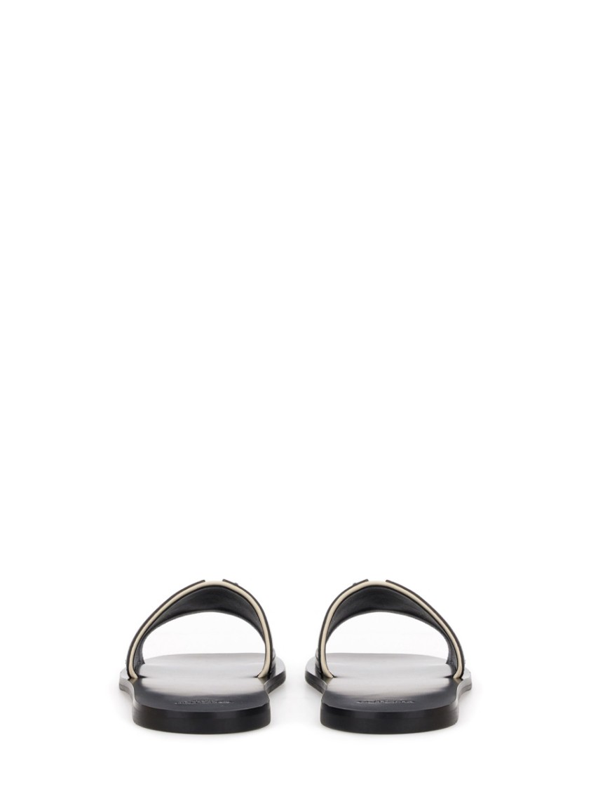 Valentino Butter White And Black Synthetic Slides With Wide Strap