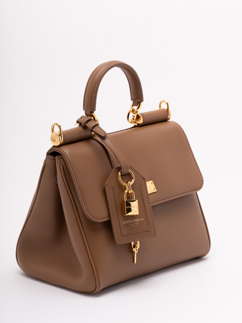 Dolce & Gabbana Structured Calf Leather Handbag In Brown