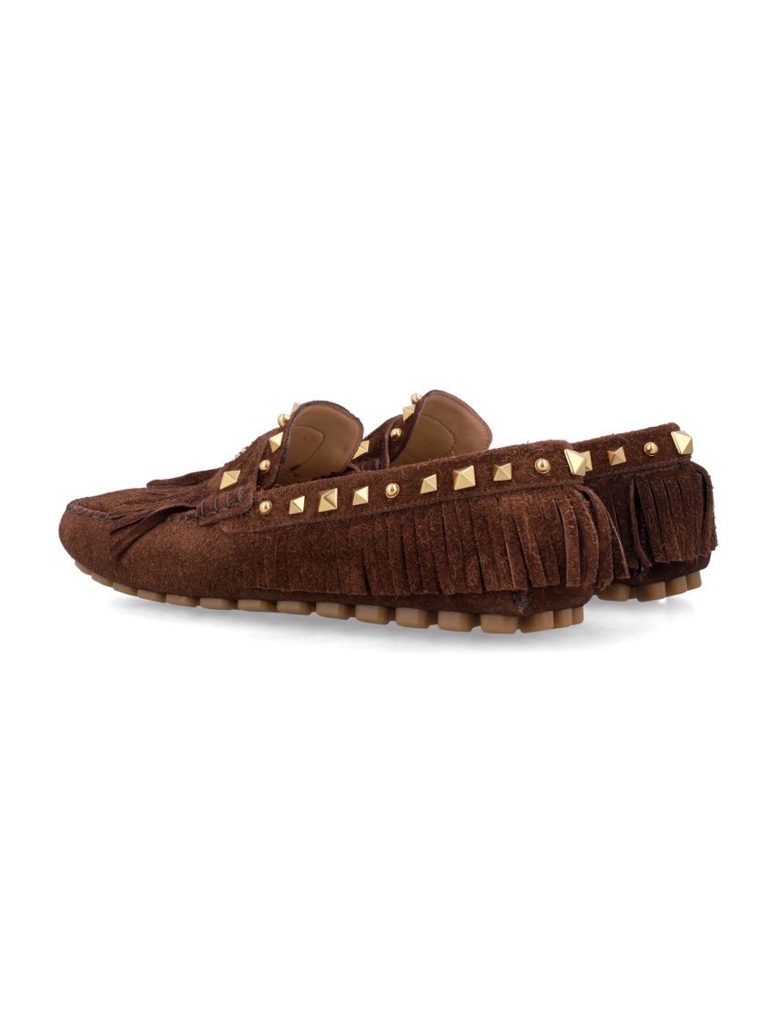 Valentino Garavani Driver Fastaway Loafer With Fringes And Decorative Studs