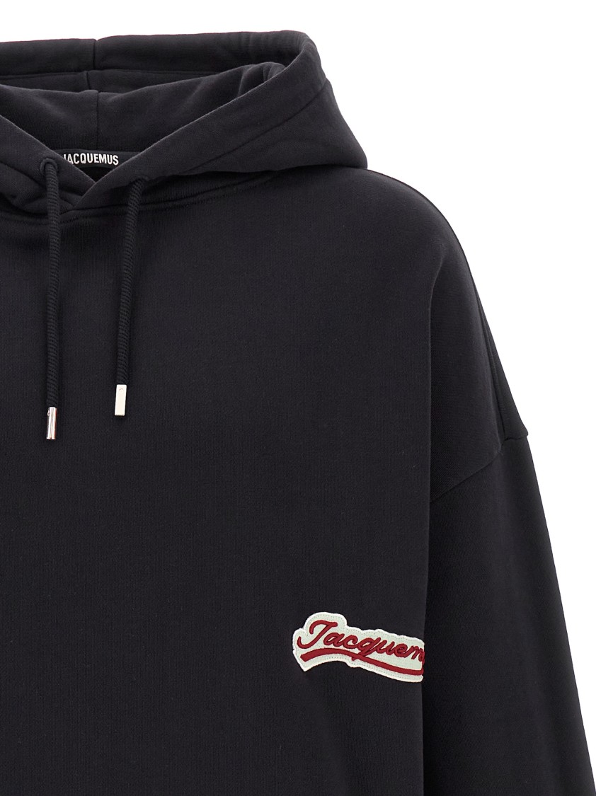 Jacquemus Cotton Sweatshirt With Embroidered Varsity Patch In Black