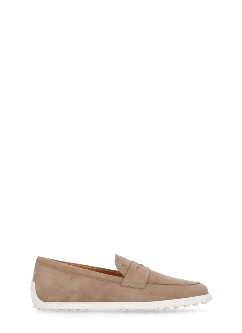 Shop Tod's Beige Suede Leather Loafers In Neutrals
