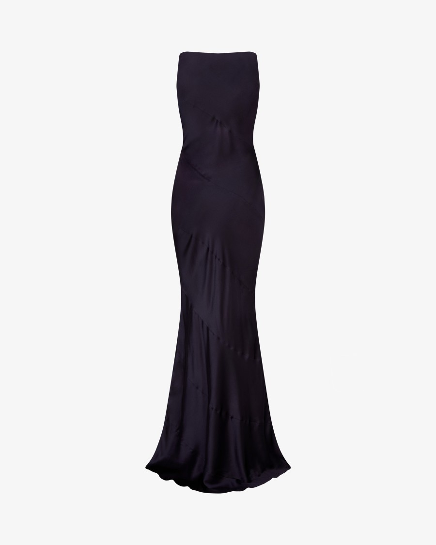 Serena Bute Silk Spiral Evening Dress - Midnight Navy In Blue