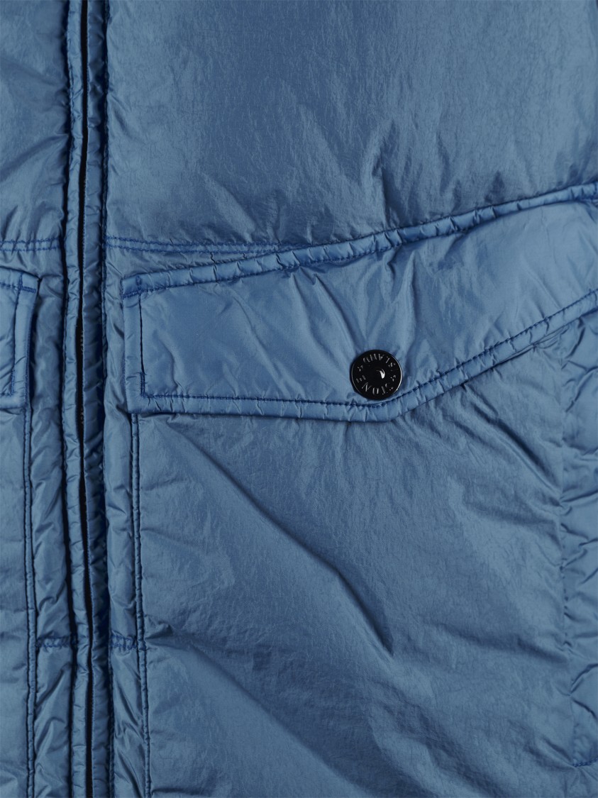 Stone Island Quilted Hooded Jacket With Two Front Pockets In Blue