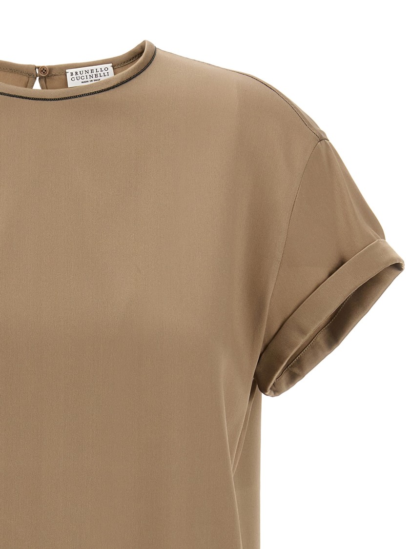 Brunello Cucinelli Silk Blouse With Crew Neck And Keyhole Back