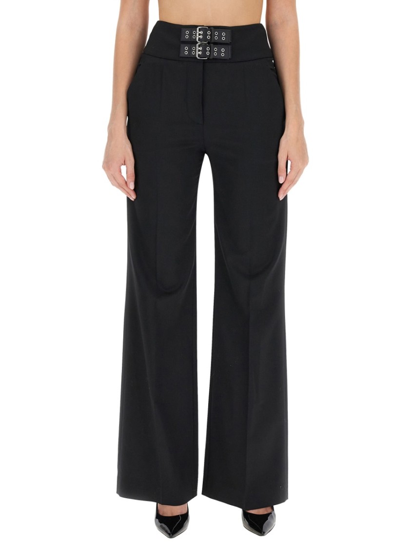 Shop Moschino High-waisted Pants With Straps And Back Pockets In Black
