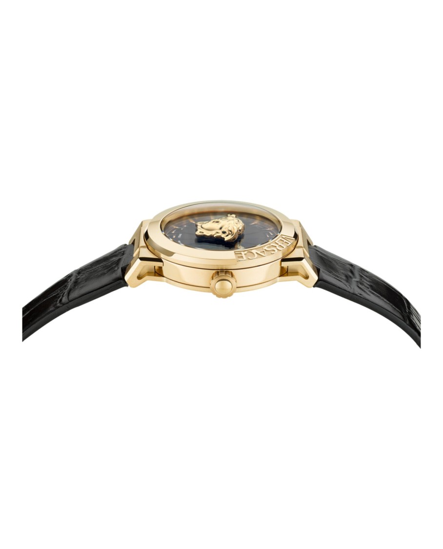 Versace Medusa Infinite Leather Watch In Black