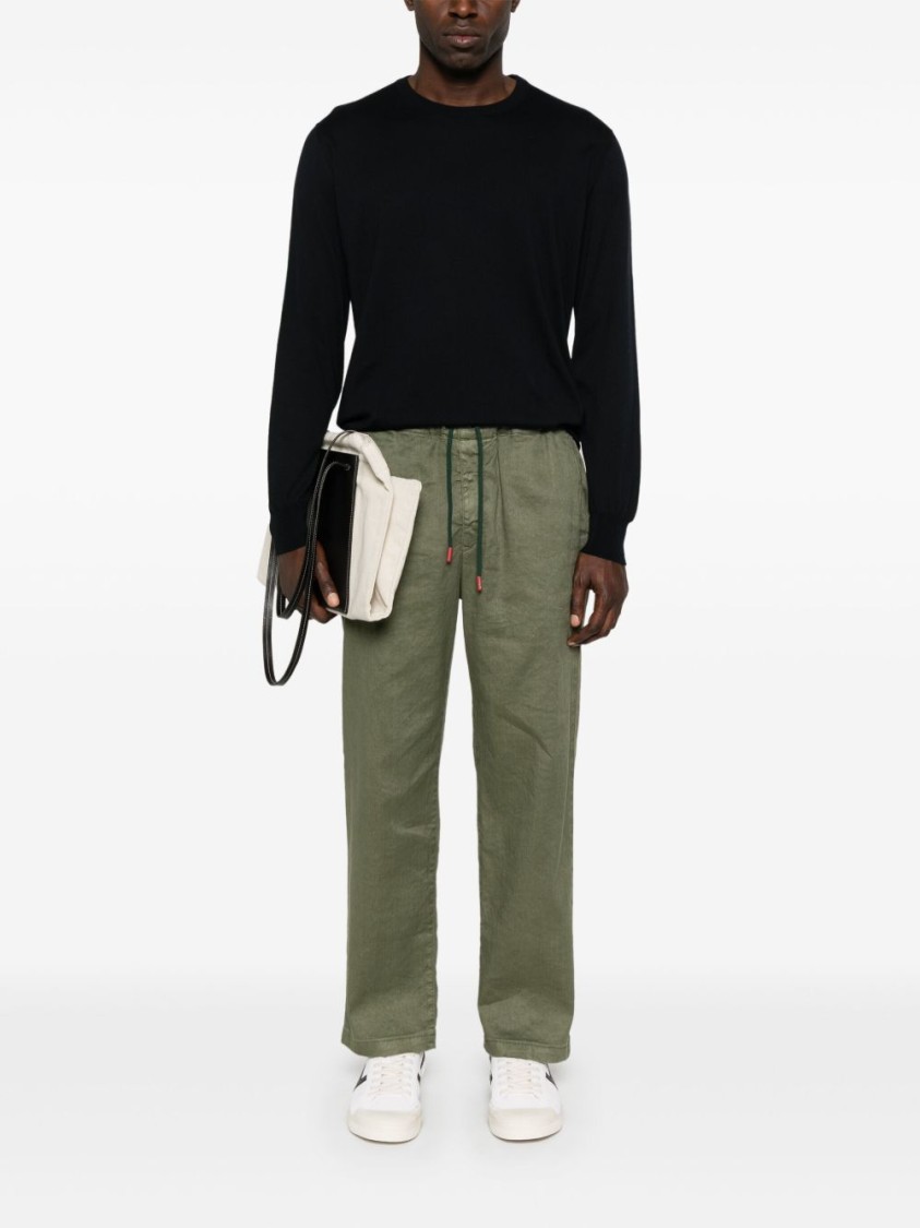Shop Kiton Crewneck Sweater In Navy Cotton