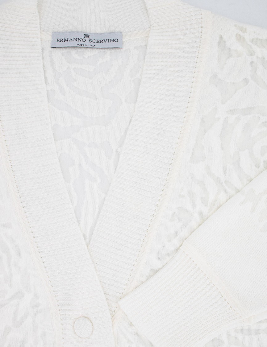 Ermanno Scervino Long-sleeved Cotton Knit Cardigan With Rose Pattern