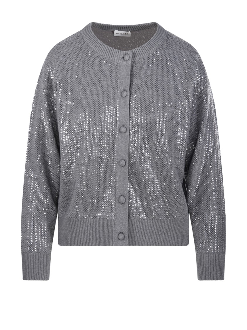 Shop P.a.r.o.s.h Parosh Shimmering Sequin-embellished Cardigan With Relaxed Fit In Grey