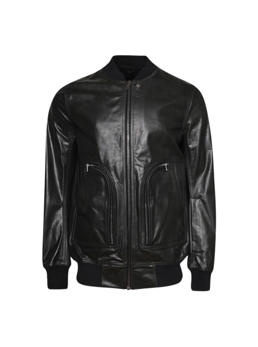 Rick Owens Black Hollywood Bauhaus Leather Flight Jacket In Black