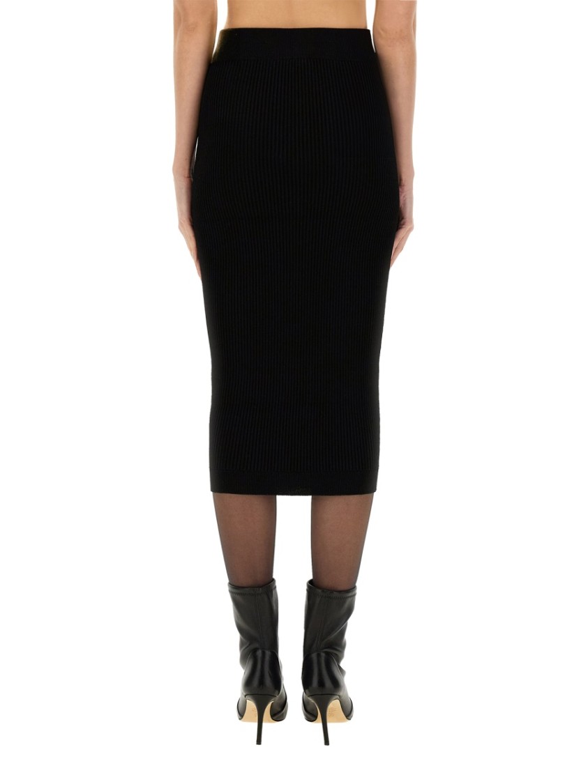 Shop Balmain Ribbed Black Midi Skirt