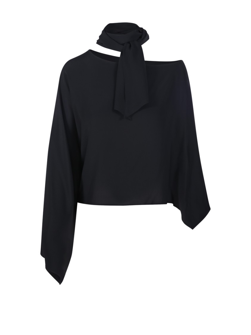 FEDERICA TOSI FEDERICA TOSI ASYMMETRICAL BLACK BLOUSE WITH NECK TIE
