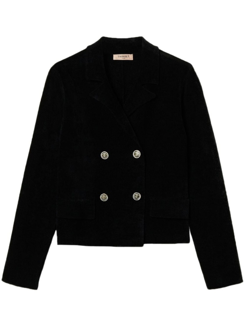 Shop Twinset Twin-set Tailored Black Jacket With Double-breasted Design