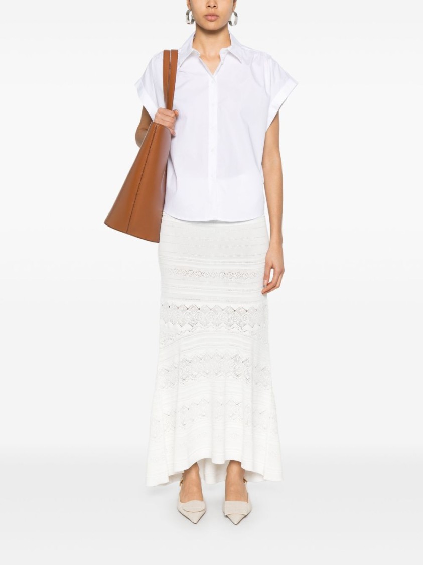 Shop Twinset Twin-set Flowing White Maxi Skirt With Pointelle Trim And Ribbed Hem