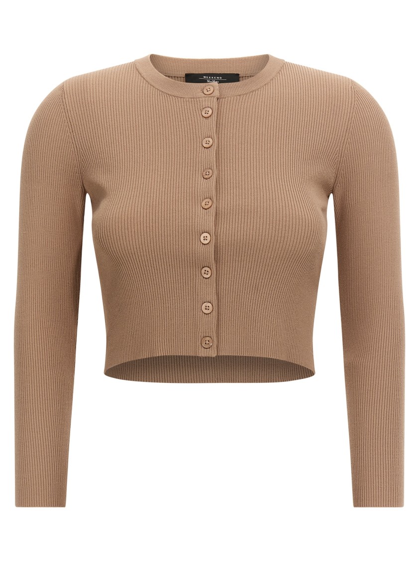 Max Mara Fitted Cropped Cardigan With Ribbed Texture In Brown