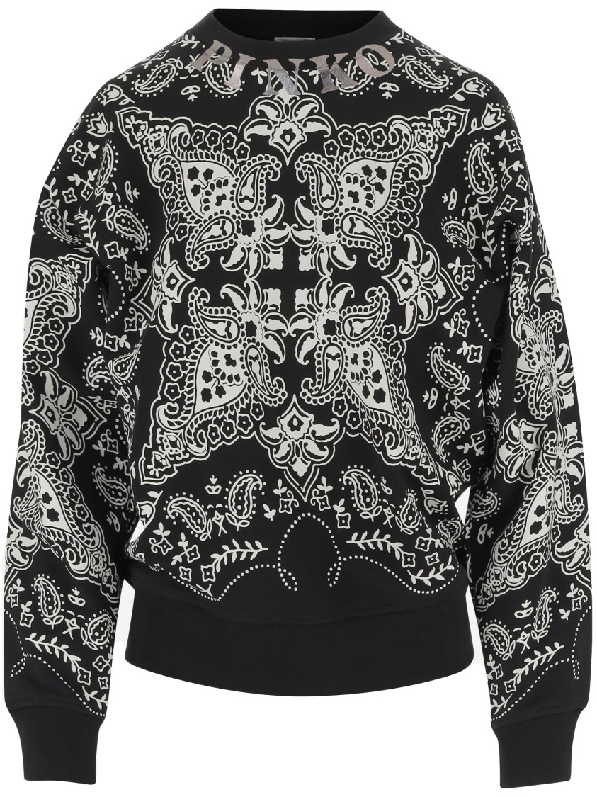 Pinko Cotton Sweatshirt With Bandana Print In Grey