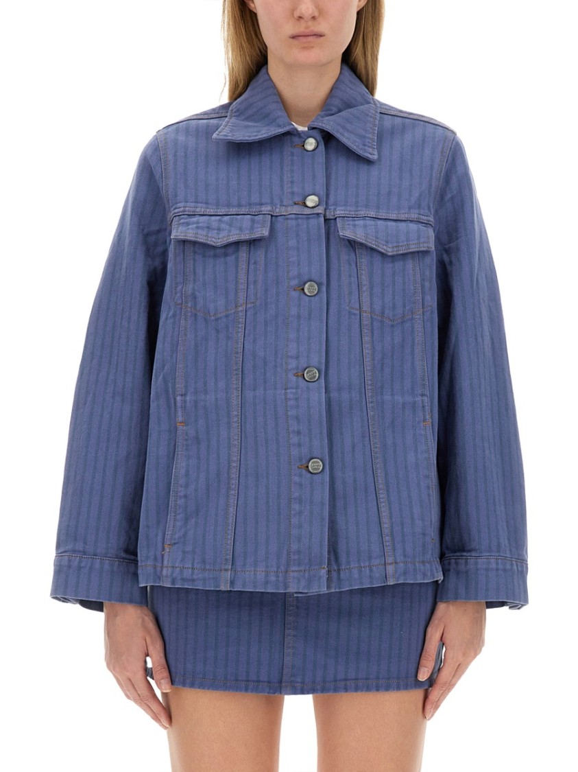 Ganni Stripe Overdyed Denim Jacket In Blue