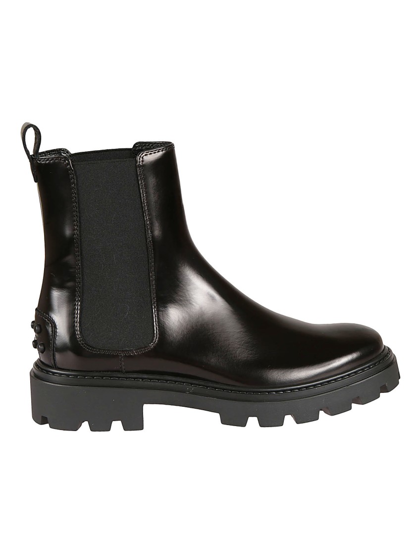Tod's Polished Leather Ankle Boots In Black