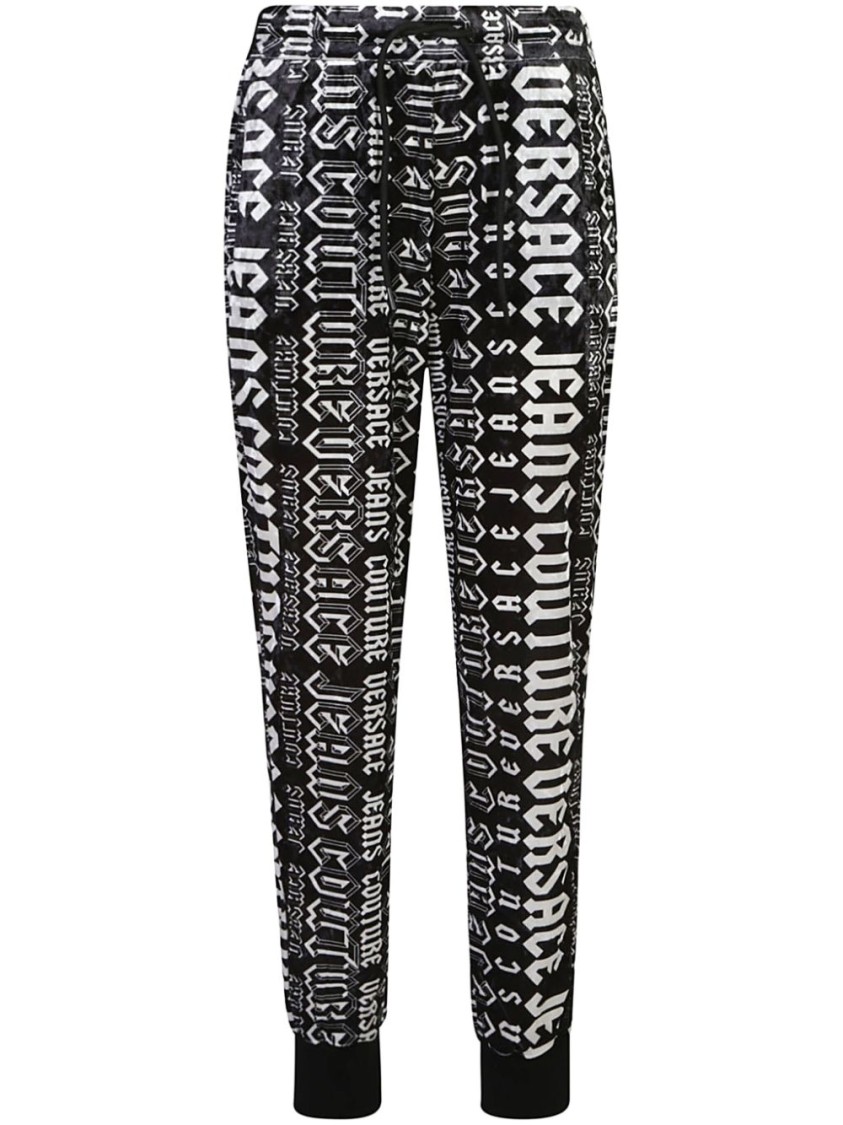 Shop Versace Jeans Couture Black Trousers With Bold Graphic Print And Fit