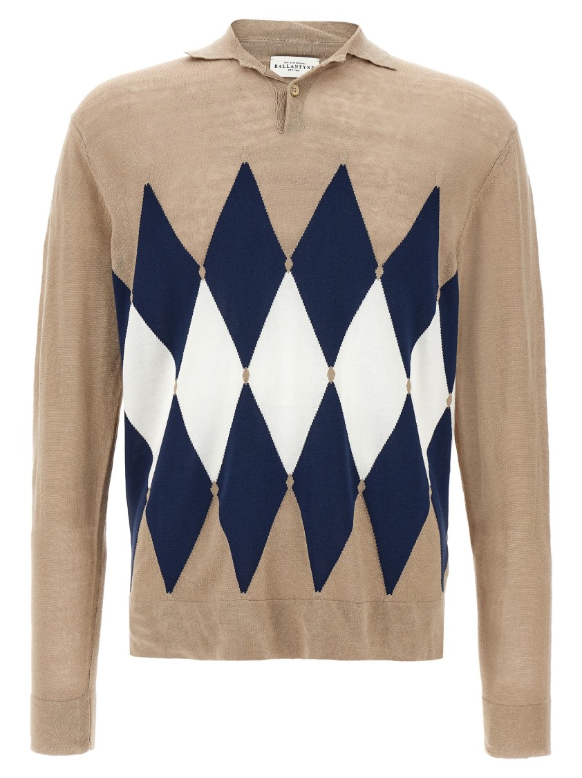 Ballantyne Beige Argyle Polo In Neutral
