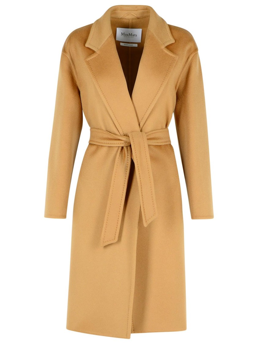 Max Mara Cashmere Coat With Belted Waist And Notched Lapels In Brown