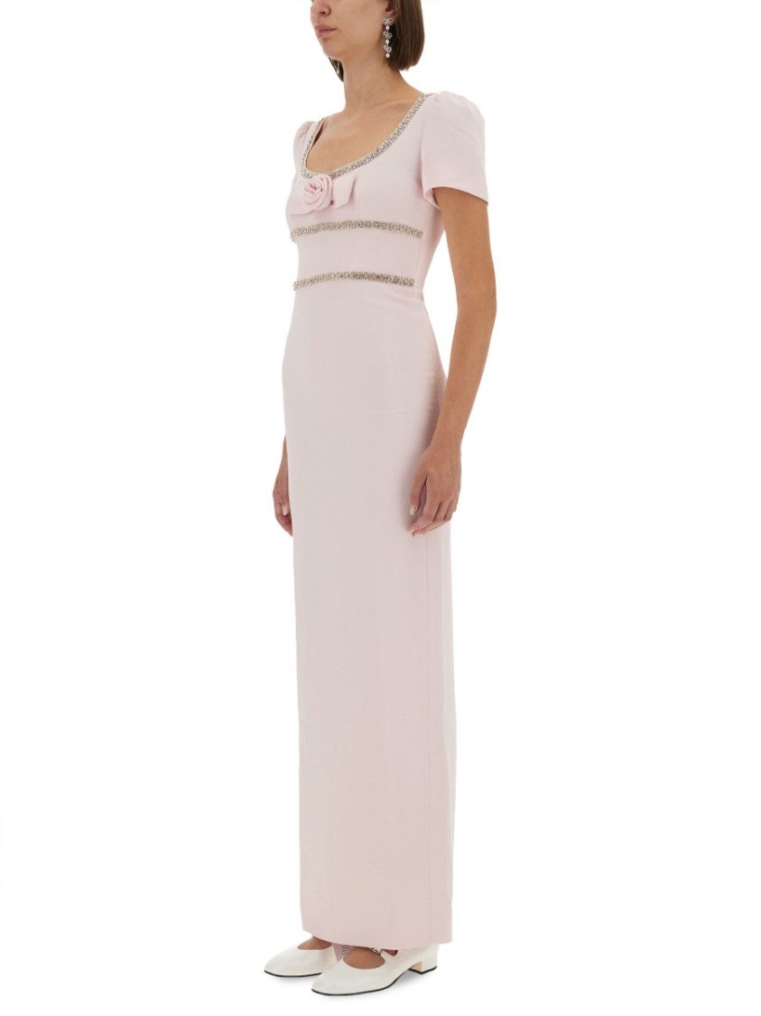 Self-portrait Long Crepe Dress With Puff Sleeves In Neutral