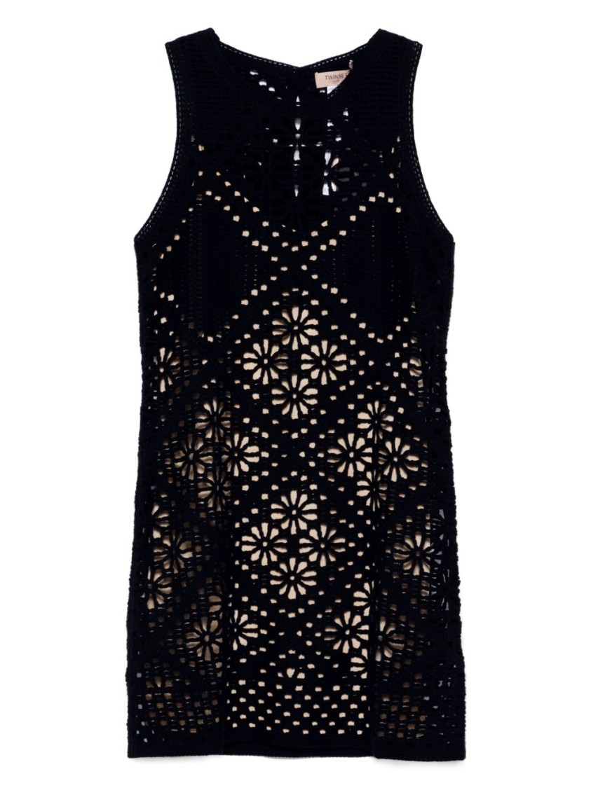 Twinset Twin-set Fitted Mini Dress With Floral Cut-outs