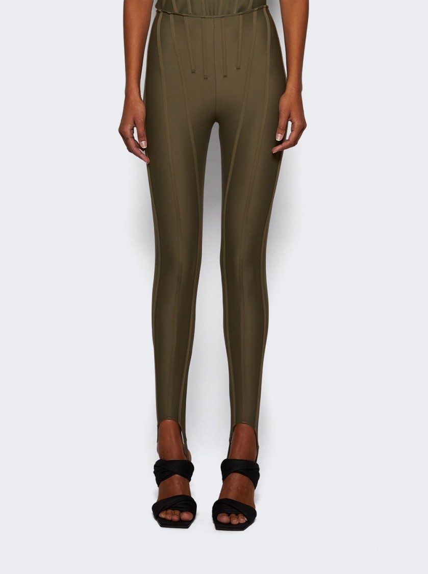 Shop Mugler Corset Leggings Khaki In Green