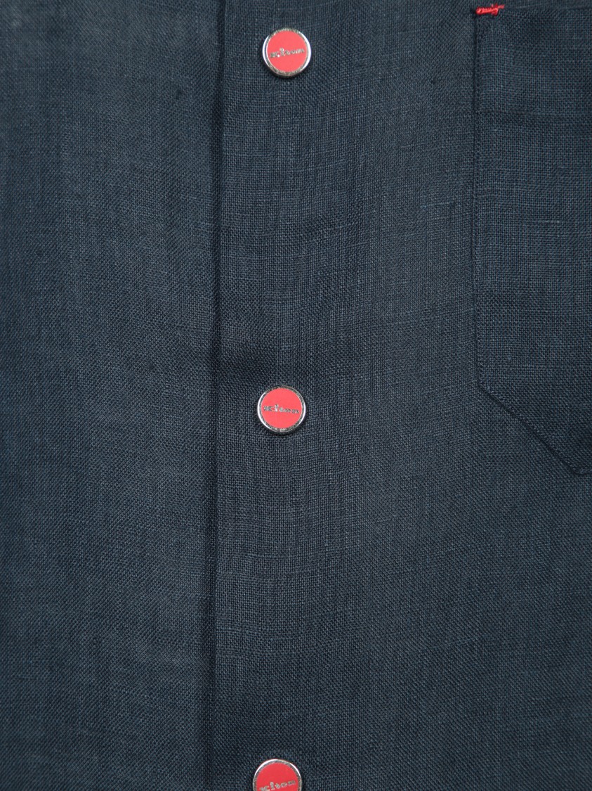KITON KITON BUTTON-DOWN BLUE LINEN SHIRT