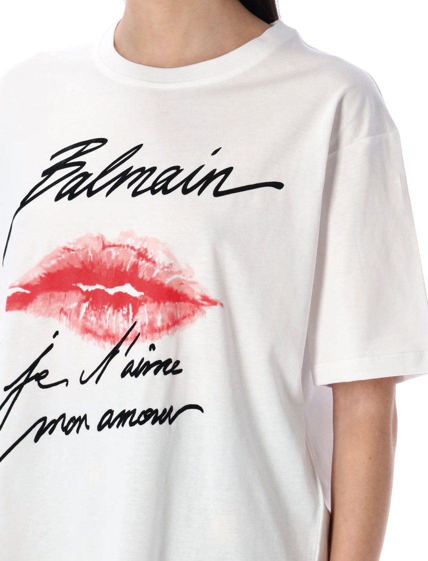 Balmain Graphic Kiss Print T-shirt With Relaxed Fit In White