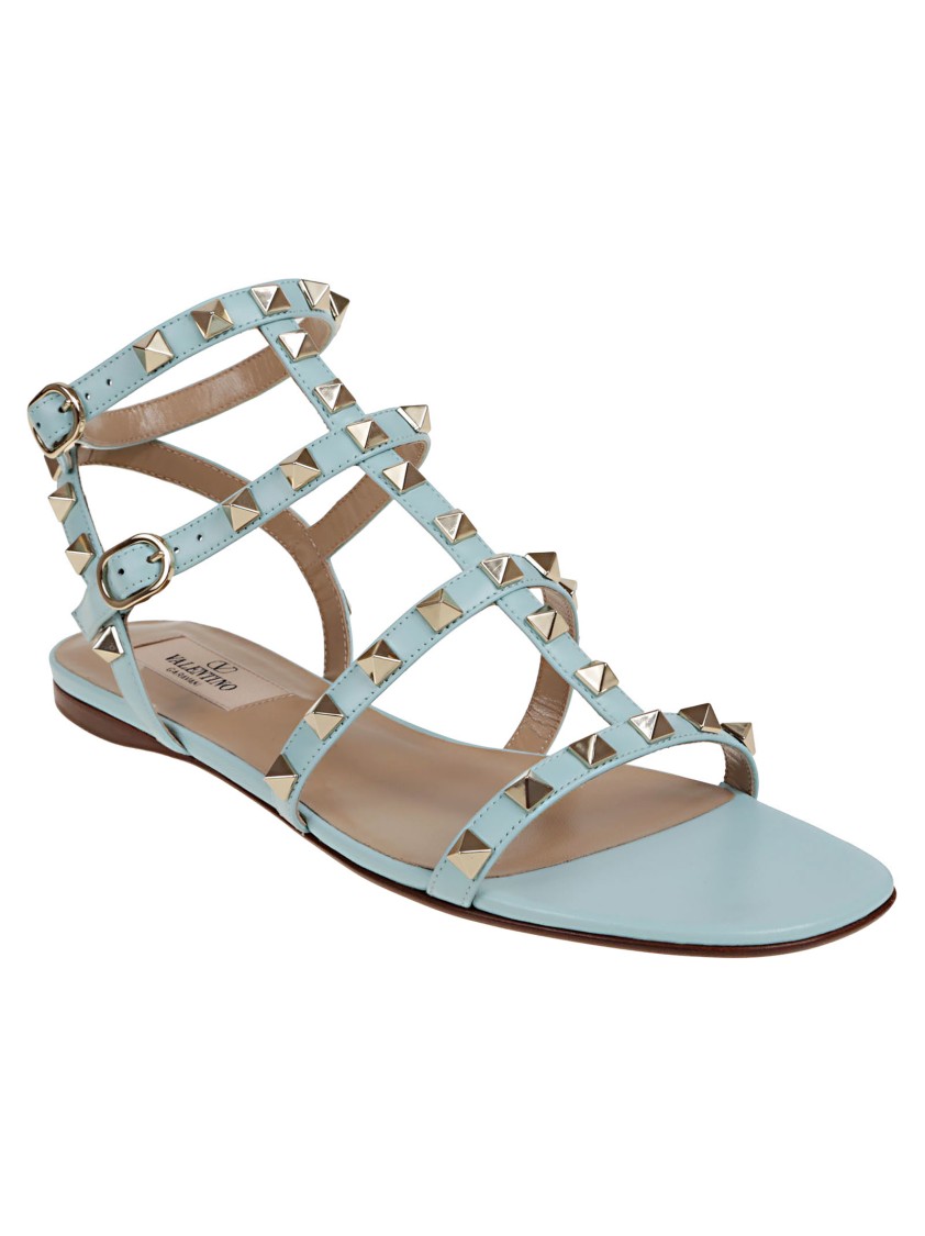 Valentino Rockstud T05 Flats Sandals In Blue