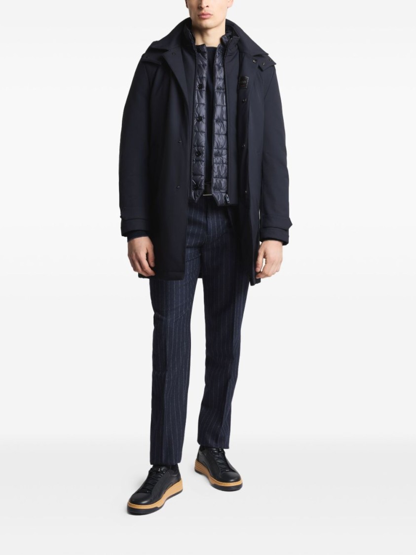 Fay Navy Blue Classic Coat With Removable Inner Layer And Hood In Black